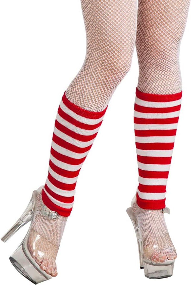 Gestreepte Legwarmers Rood/Wit - Universal Maat