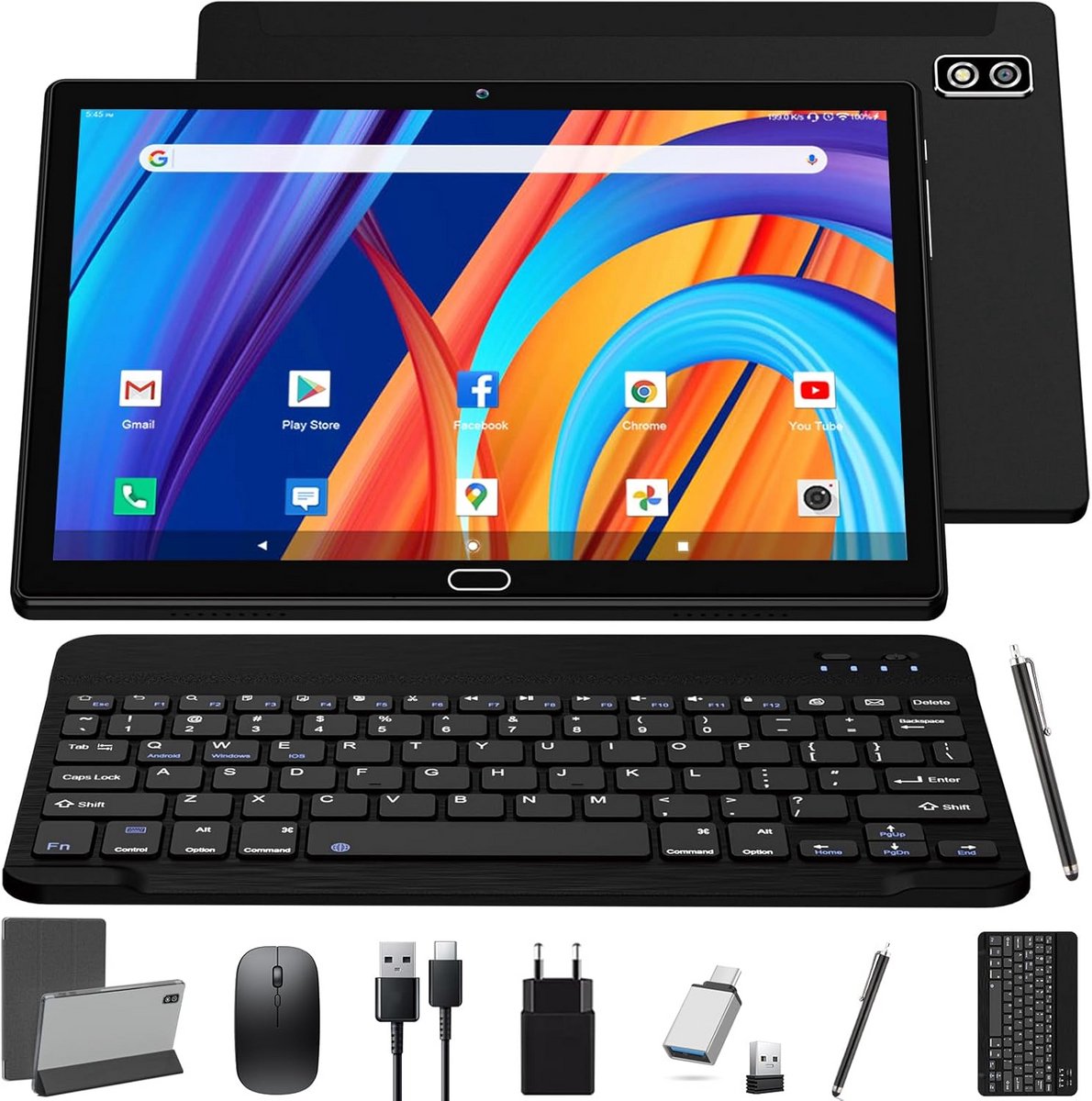 Android Tablet 10 Inch met Toetsenbord en Muis, 4G LTE Dual SIM, 64GB Uitbreidbaar
