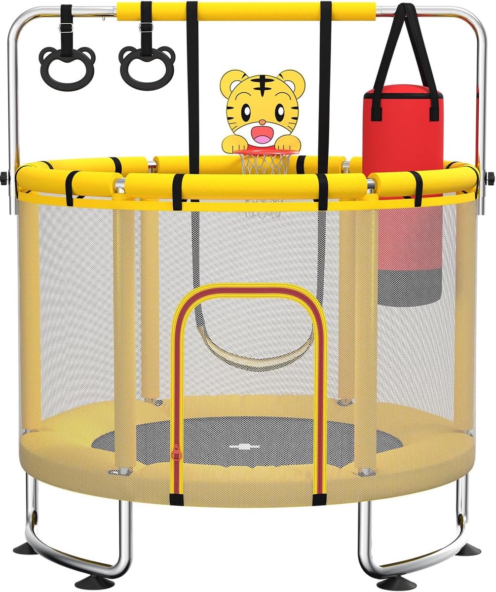 Kinder Trampoline - Speeltoestel Buiten - Buiten Spelen - Veiligheidsnet Inbegrepen - 140 cm Diameter - Geel