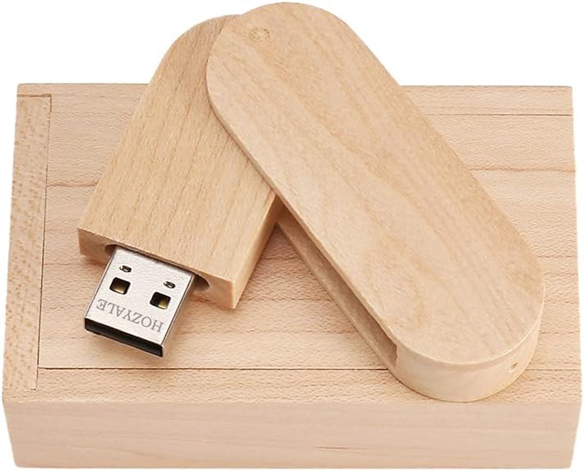 Houten USB 2.0 Geheugenstick 16GB met Draaibare Behuizing en Houten Doosje
