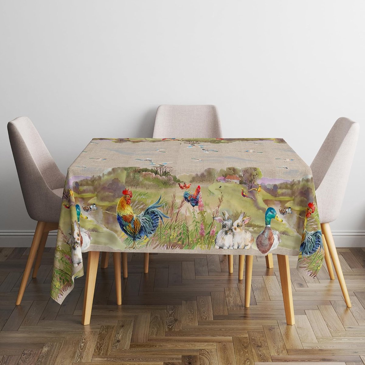 Vierkant katoenen tafelkleed 150x150 cm - vuilafstotend met digitale kerstprint