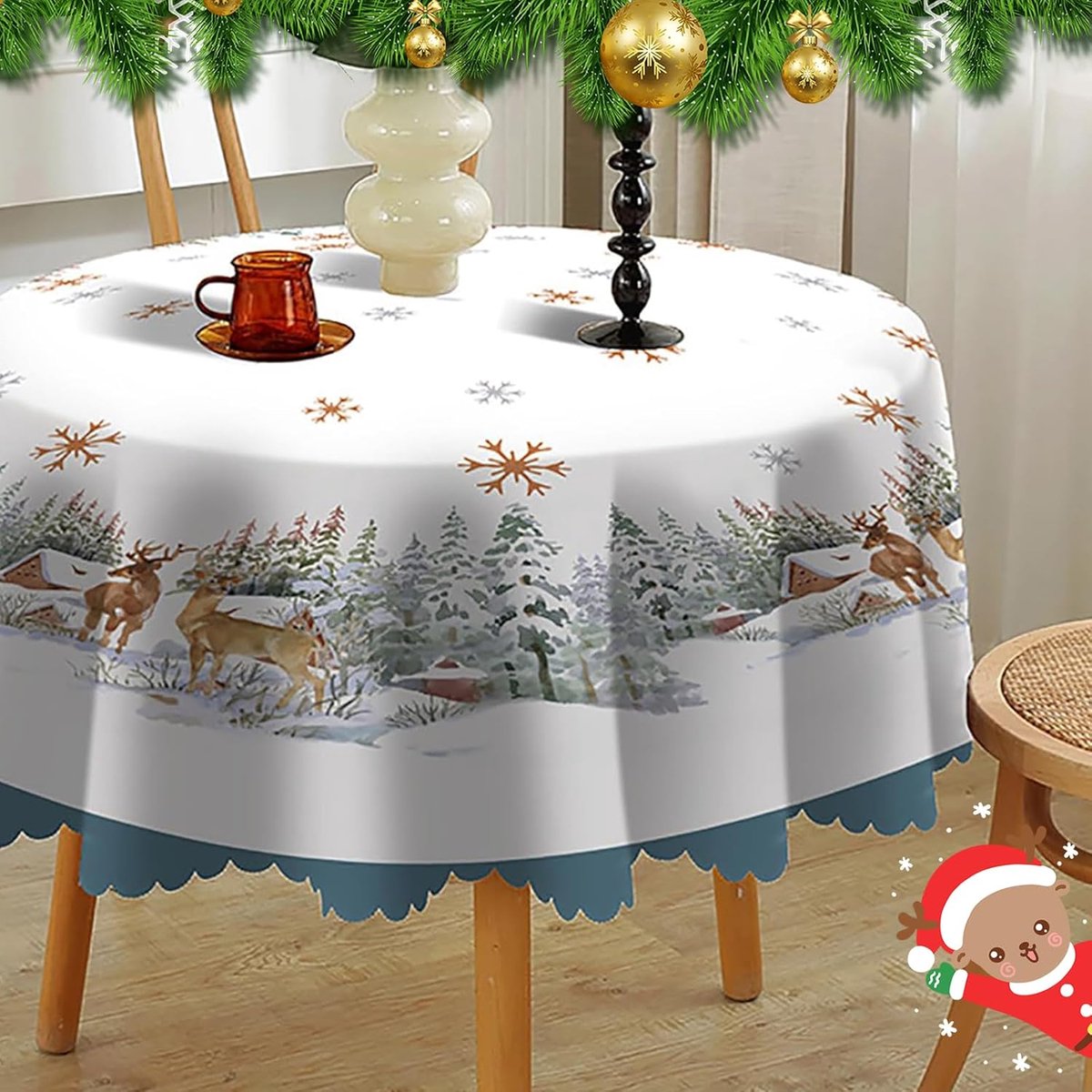 Rond tafelkleed 150 cm met kerstprint – voor winterse tafeldecoratie