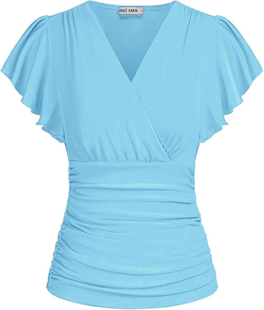 Comfortabel Chiffon T-shirt Dames met Vleermuismouwen en V-hals