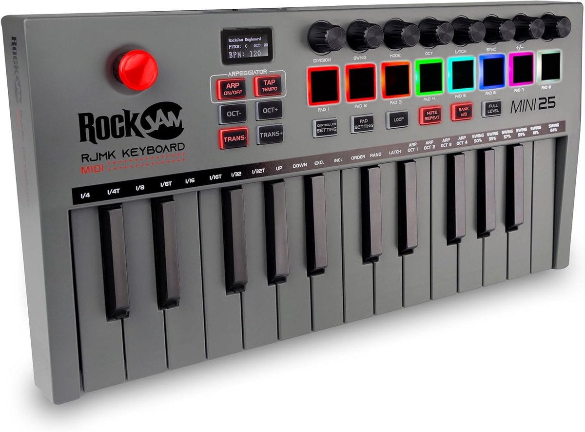25 Toetsen MIDI Keyboard Controller met Bluetooth, USB en 8 Drum Pads