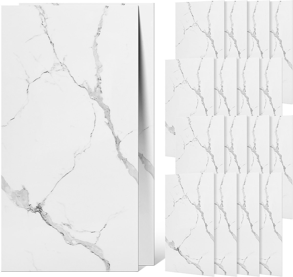 20 Zelfklevende Muurtegels met Marmerlook – 60x30 cm Waterdichte Panelen – Decoratieve Spatwand voor Keuken & Badkamer