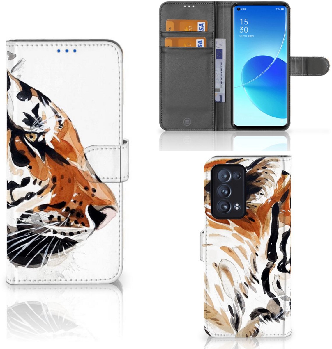 Boekhoesje voor Hoesje OPPO Reno 6 Pro Plus 5G Watercolor Tiger