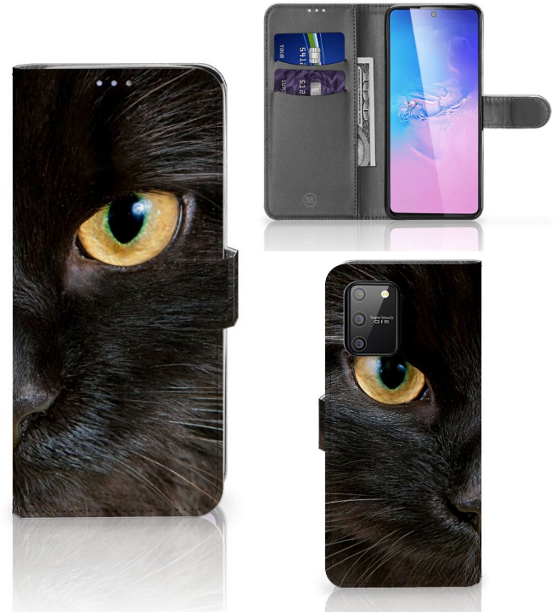 Samsung S10 Lite Telefoonhoesje met Pasjes Zwarte Kat