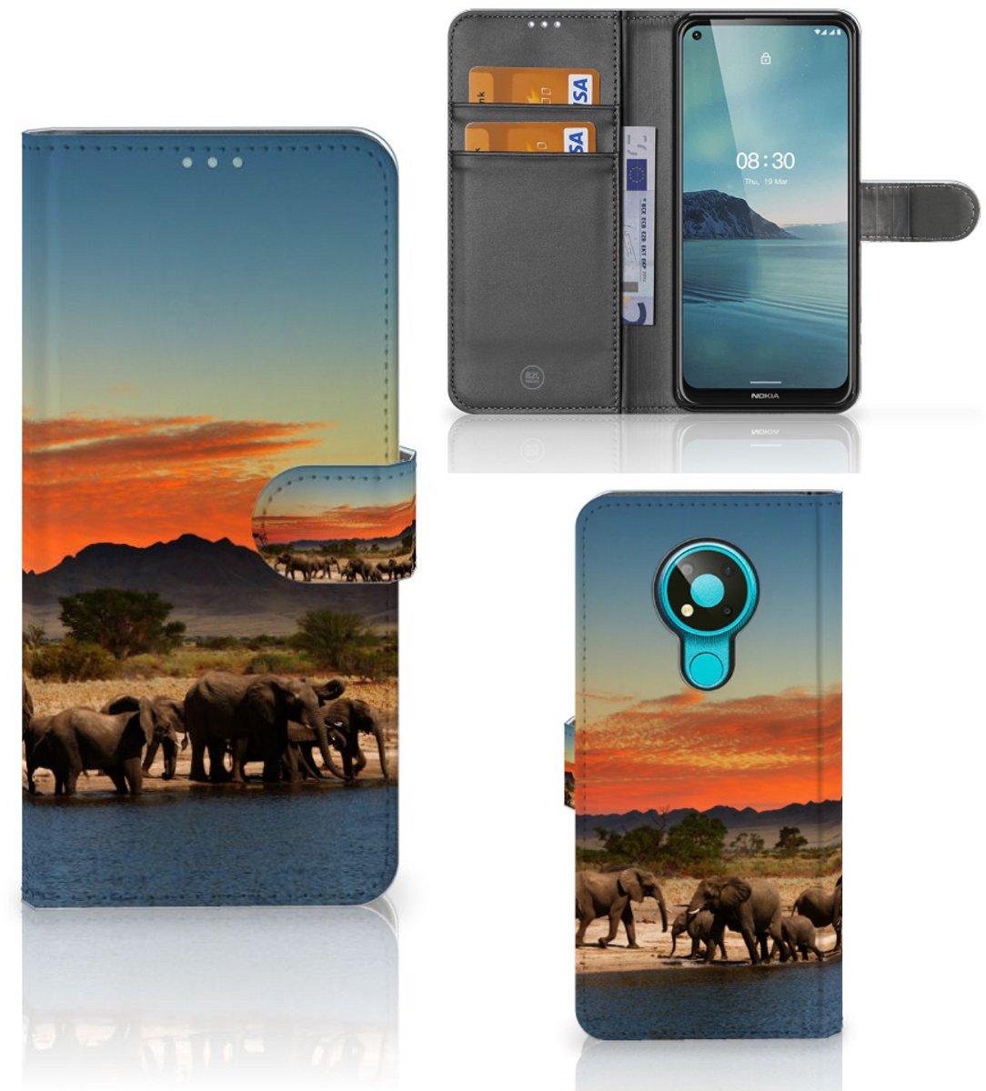 Nokia 3.4 Telefoonhoesje met Pasjes Olifanten