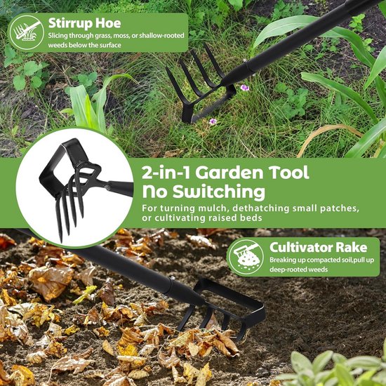 2-in-1 Stijgbeugelschoffel en Cultivator voor Effectief Onkruid Wieden en Grondbewerking — afbeelding 3