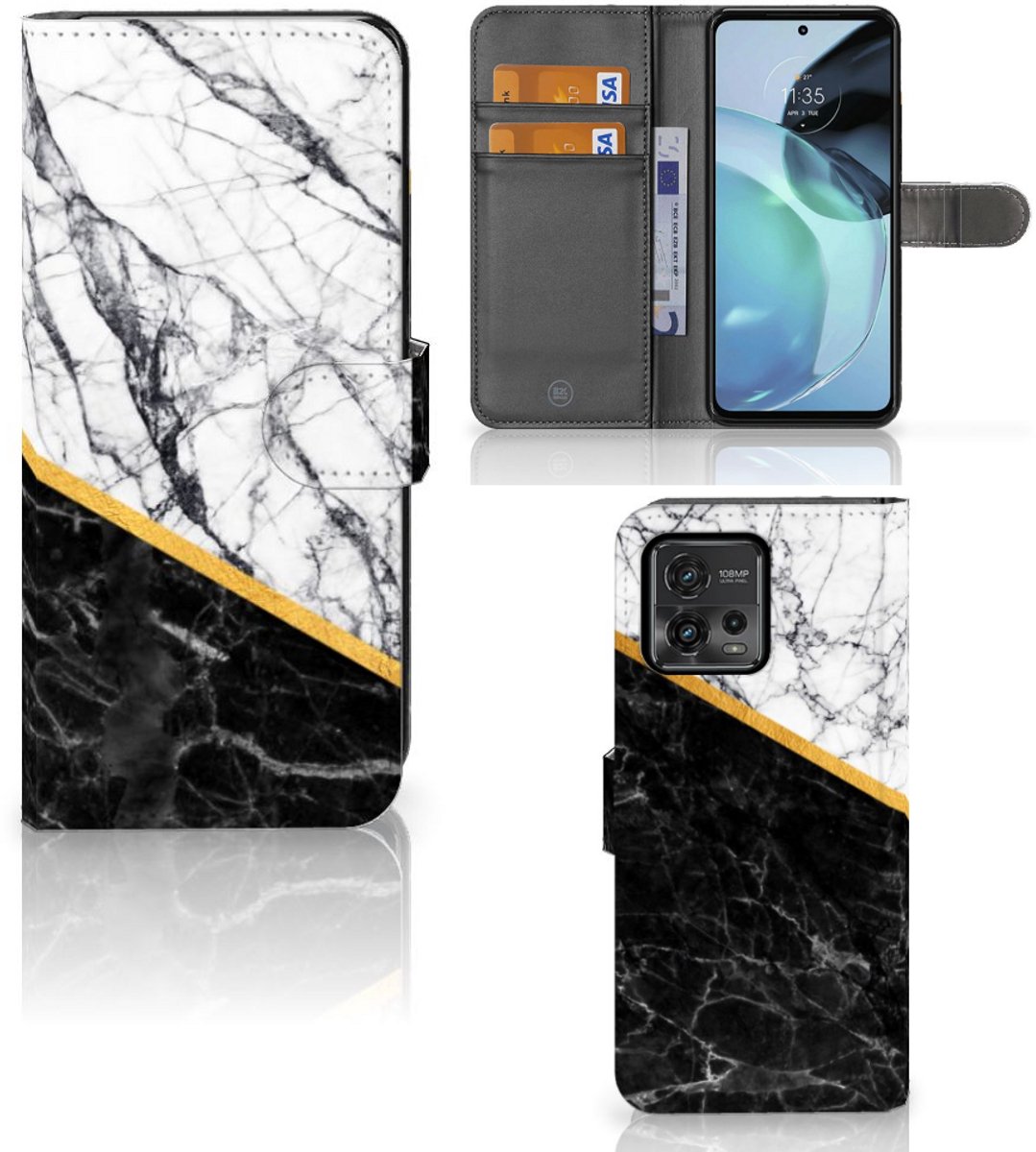 Motorola Moto G72 Bookcase Marmer Wit Zwart - Origineel Cadeau Man