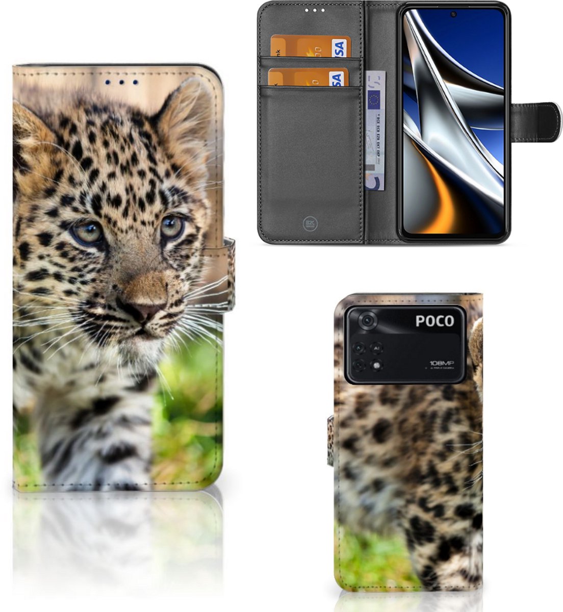Xiaomi Poco X4 Pro 5G Telefoonhoesje met Pasjes Baby Luipaard