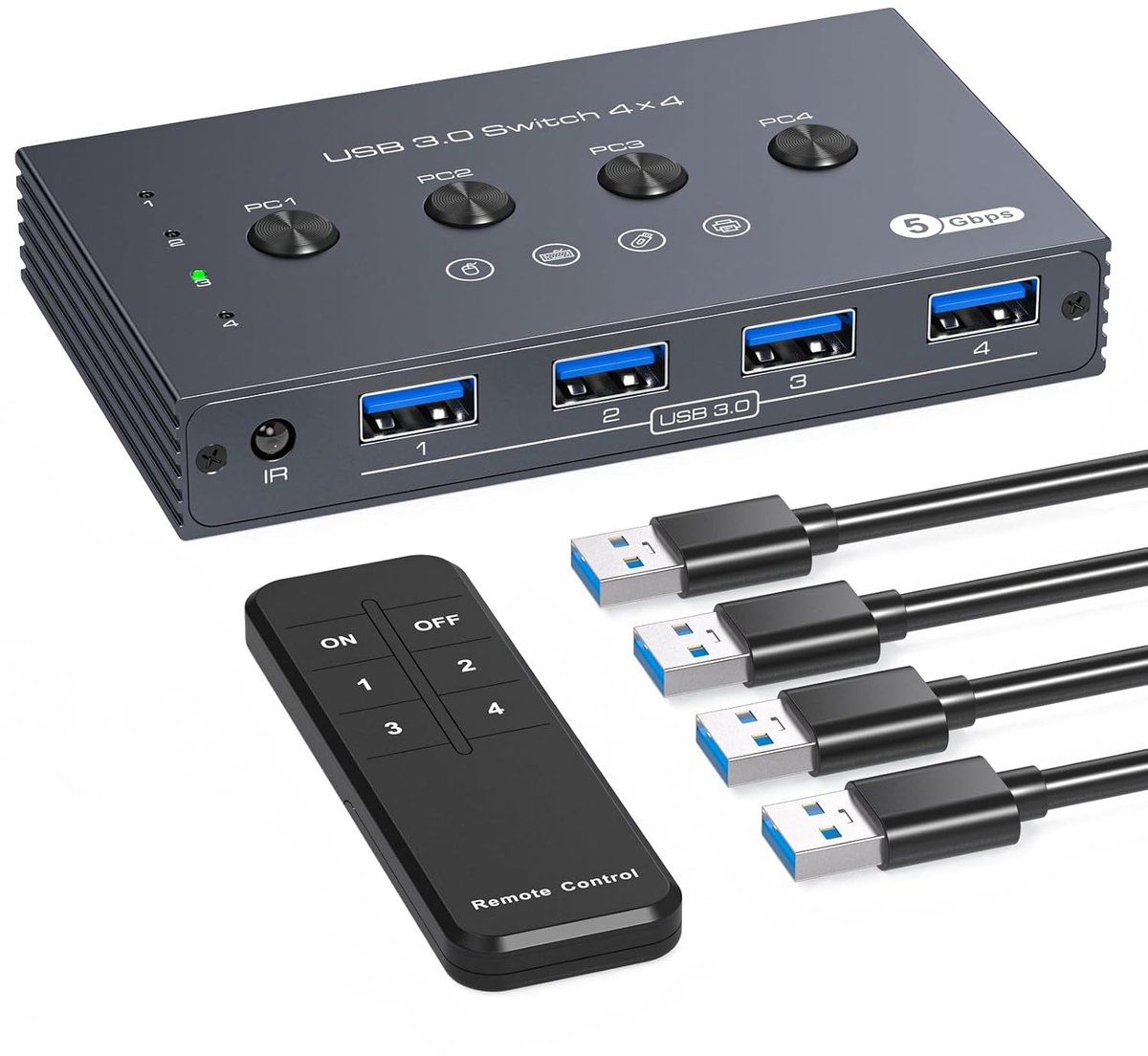 USB 3.0 Switch 4-in-4 Out voor Delen van 4 USB-apparaten met Afstandsbediening