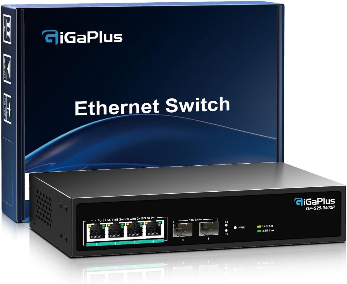 6-poorts 2.5 Gb PoE-switch met 4 PoE poorten en 10G Uplink voor NAS en WiFi6