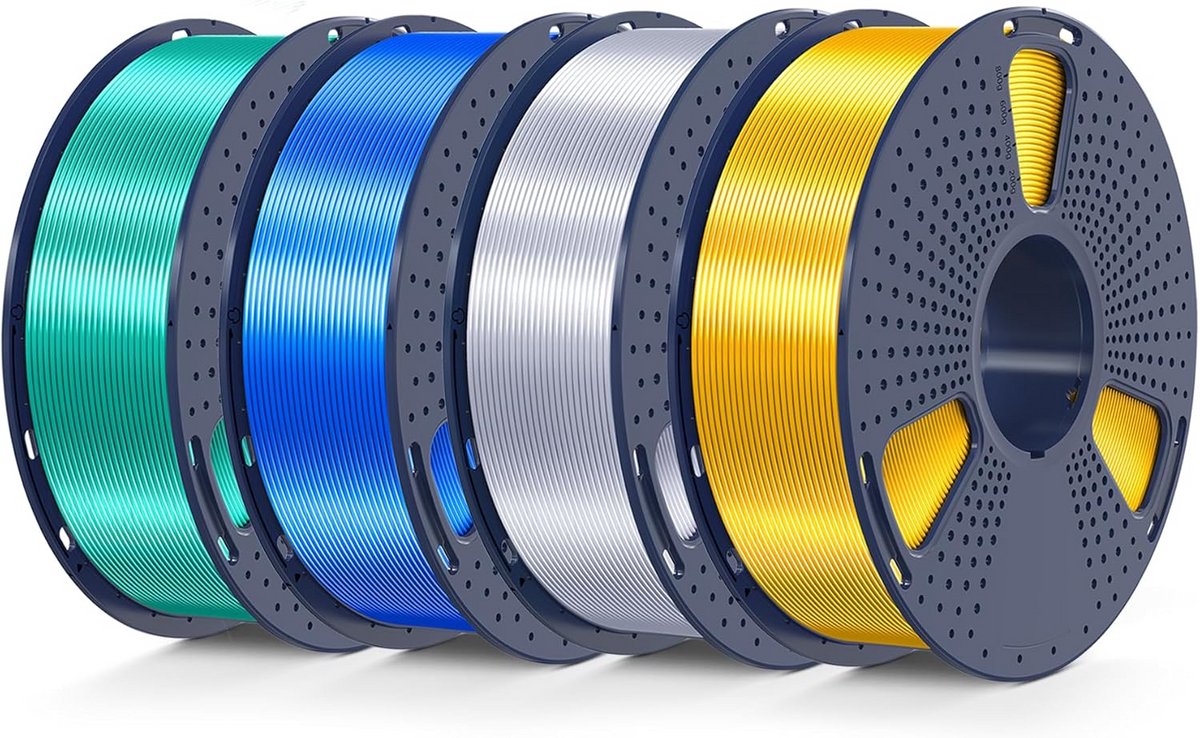 4KG Silk PLA Plus Filament 1.75mm - Goud, Zilver, Blauw en Groen - Glad Zijdeachtig Oppervlak voor 3D Printing