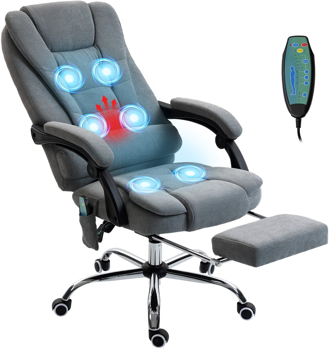Vinsetto massagestoel voor op kantoor - stof met linnenlook (100% polyester) - 70x65x119cm - Donkergrijs