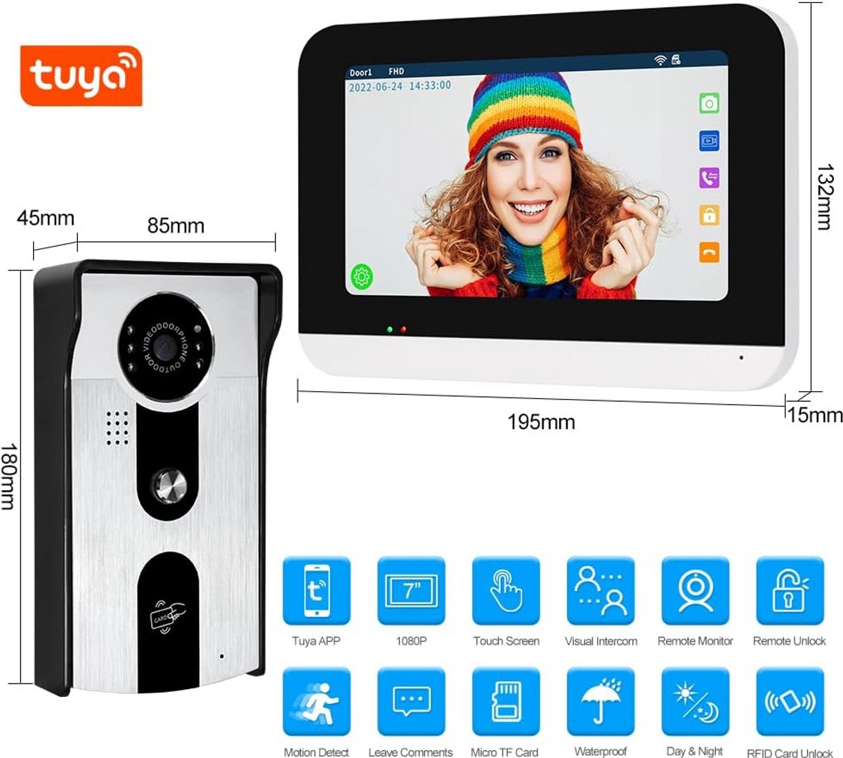 Video Intercom Systeem met HD 1080P Buiten Camera en WiFi Indoor Monitor