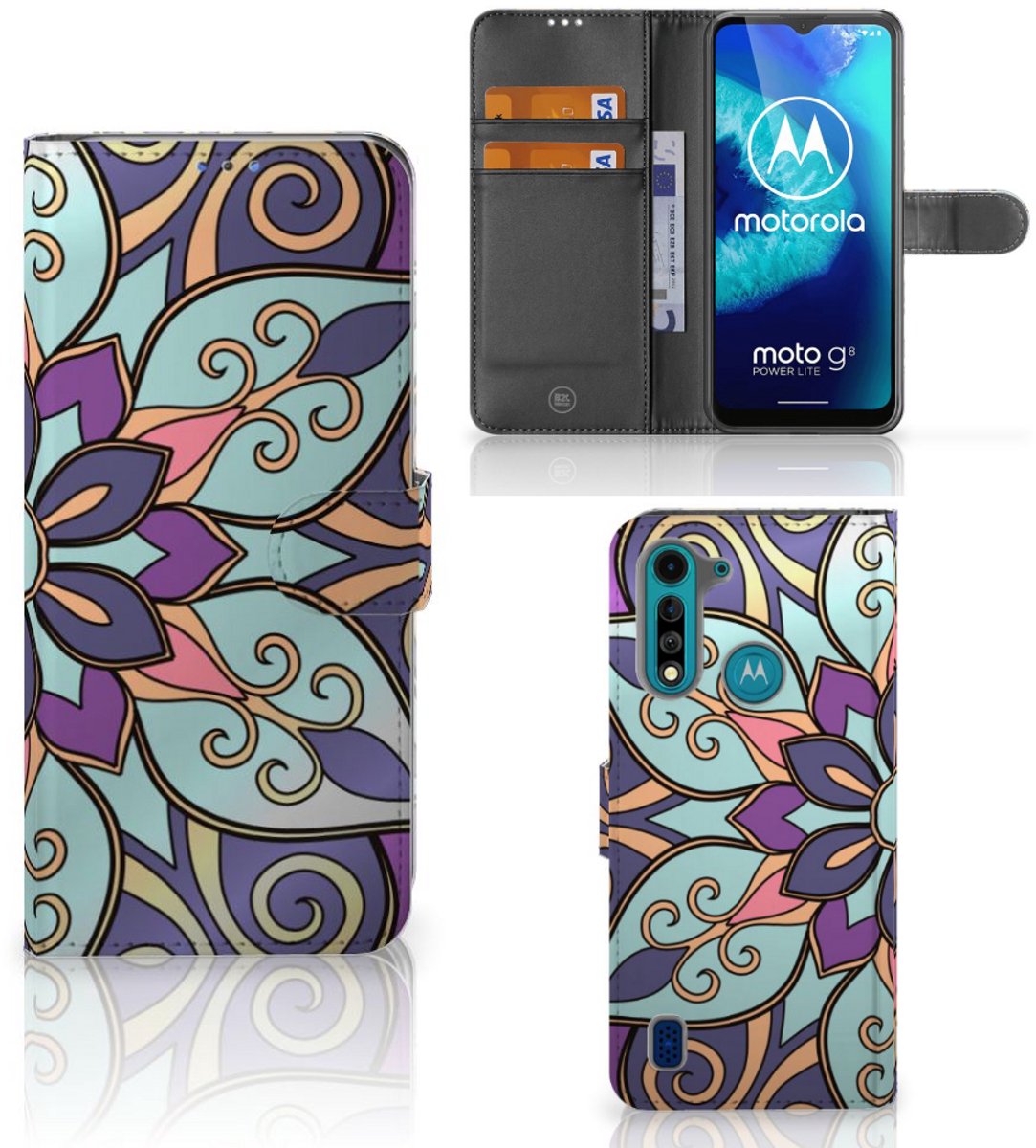 Motorola G8 Power Lite Hoesje Purple Flower