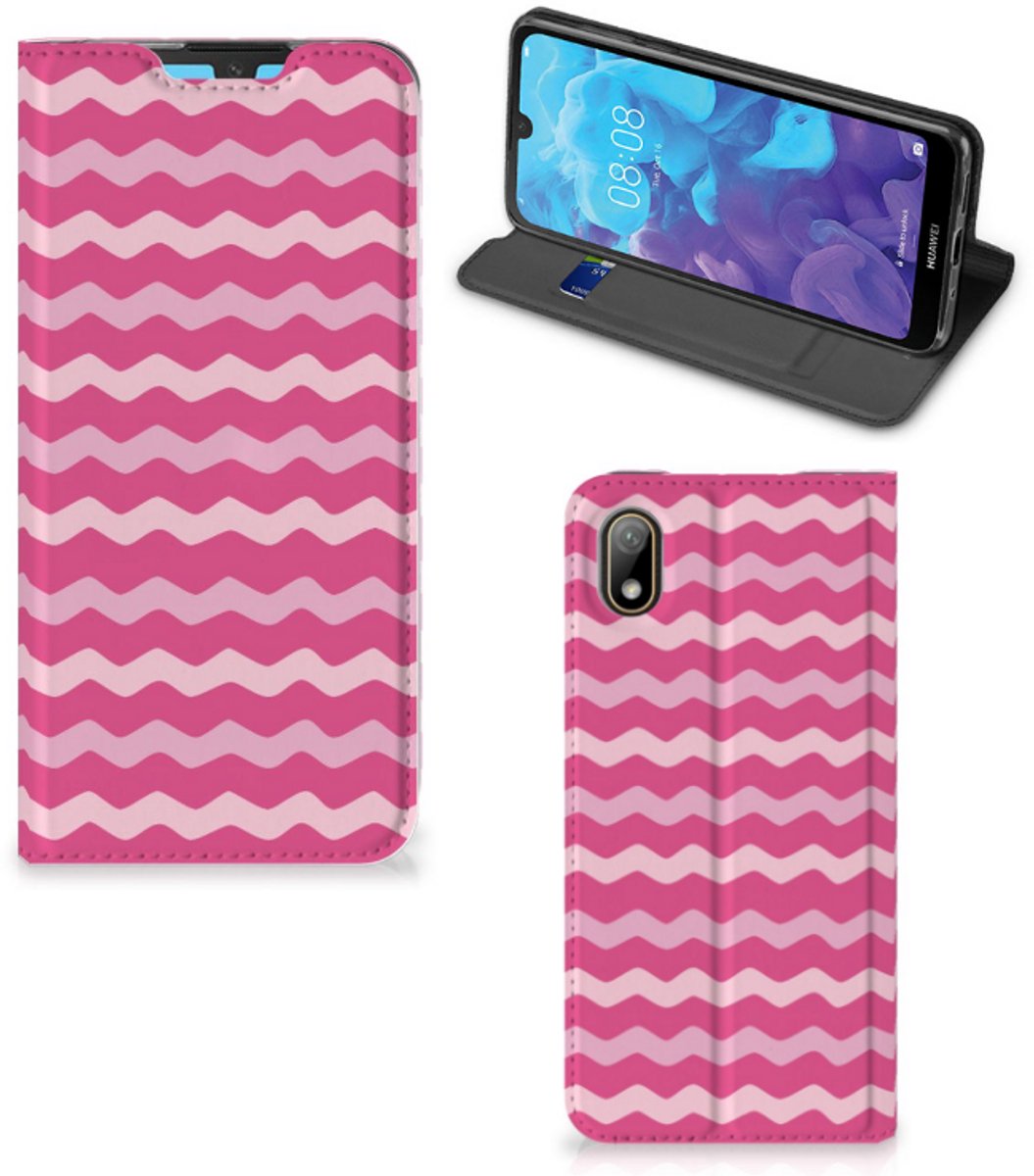 Huawei Y5 (2019) Hoesje met Magneet Waves Pink