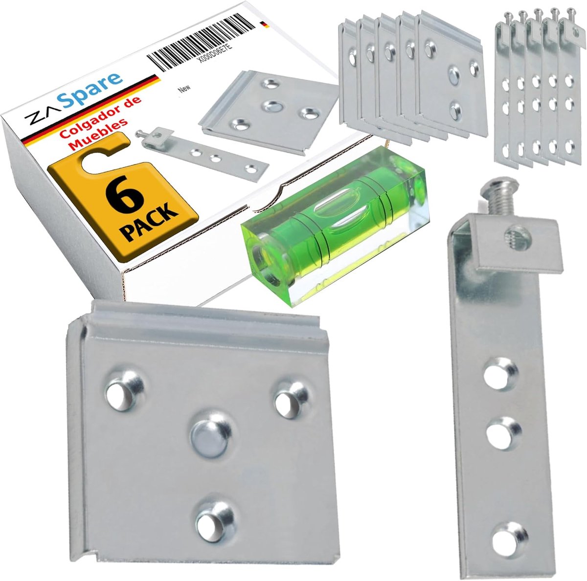 Hanger voor meubels, hoofdeinde en spiegels - Set van 6 met mini-niveau