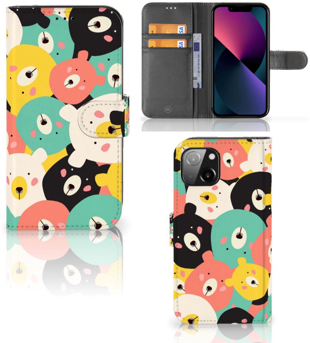 Book Case voor Apple iPhone 13 Leuk Hoesje Bears