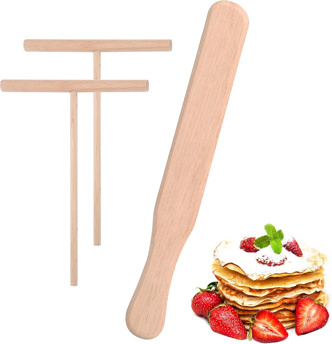 Pannenkoekenspreider en Deegverdeler Set - 3 Stuks met Houten Spatel