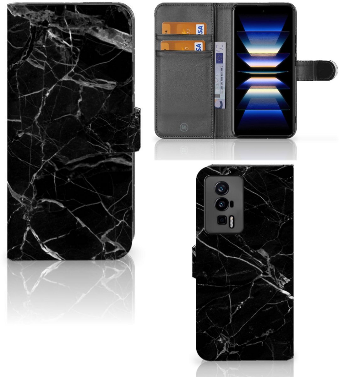 Xiaomi Poco F5 Pro Bookcase Marmer Zwart - Origineel Cadeau Vader