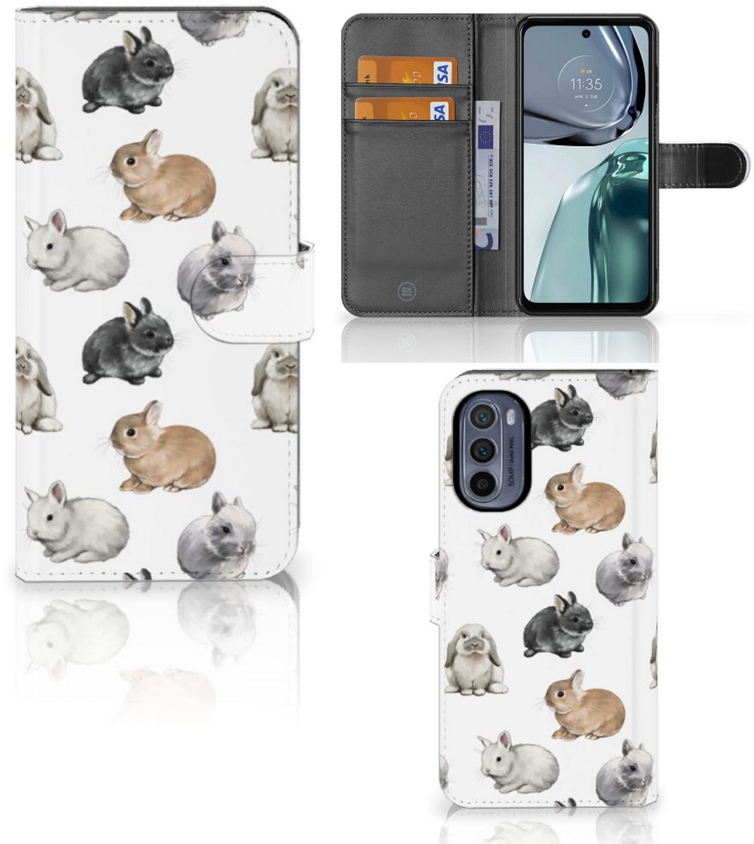 Telefoonhoesje met Pasjes voor Motorola Moto G62 5G Konijntjes