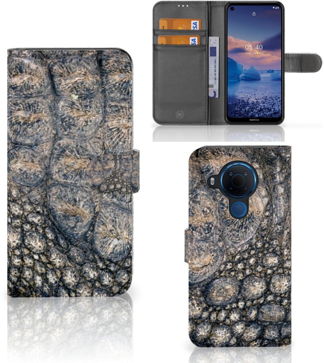 Nokia 5.4 Telefoonhoesje met Pasjes Krokodillenprint
