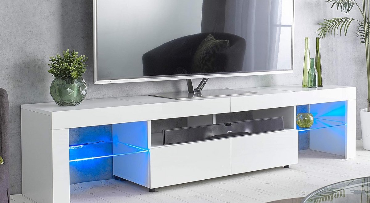TV-kabinet Wit 200cm met LED-verlichting voor Flat Screen TV's