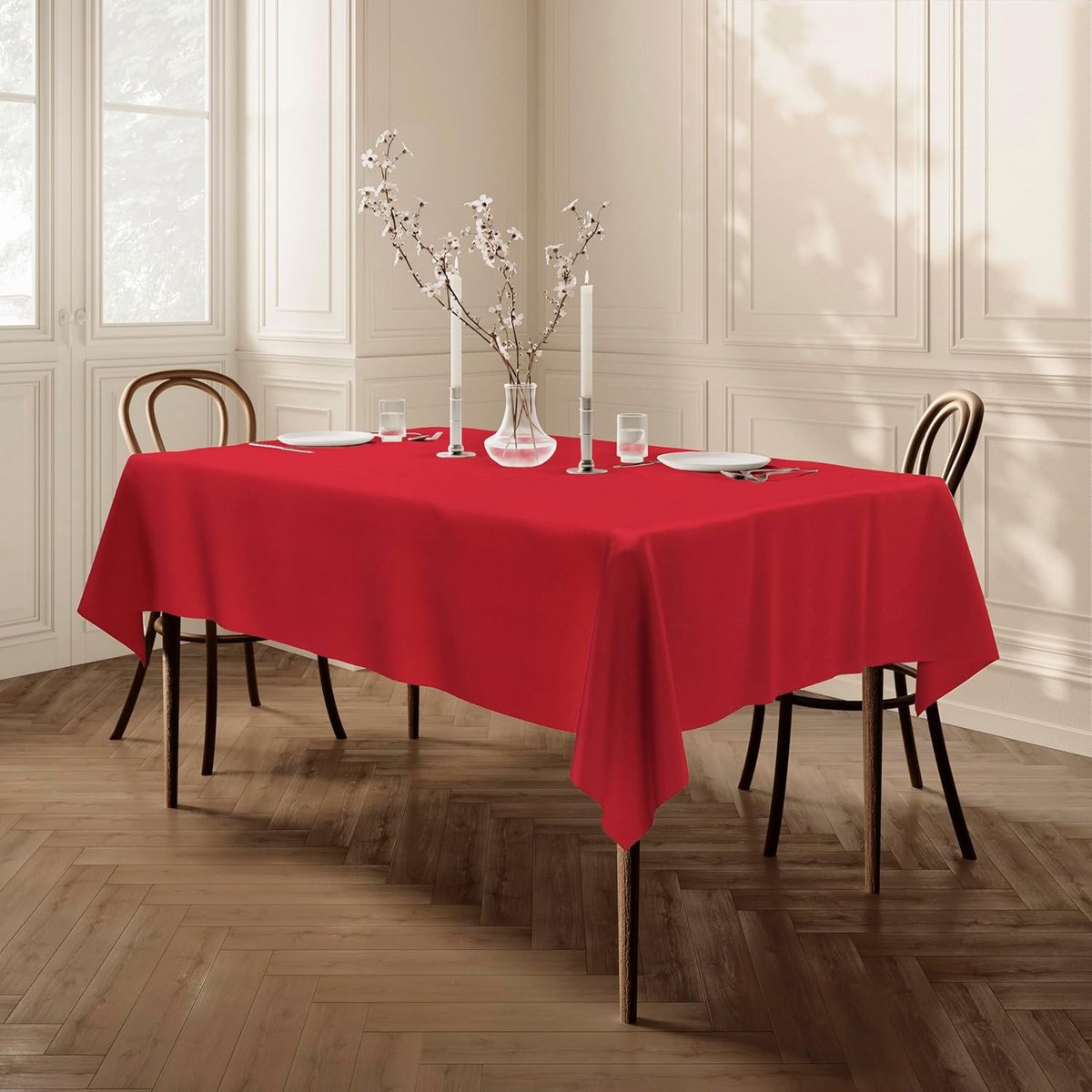 Tafelkleed van polyester, onderhoudsvriendelijk, rechthoekig, 140 x 180 cm, effen rood