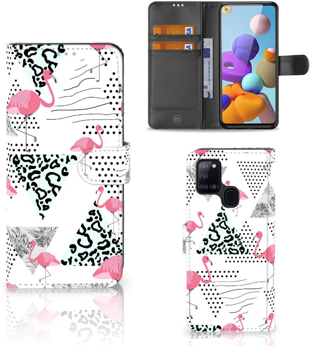 Samsung Galaxy A21s Telefoonhoesje met Pasjes Flamingo Triangle