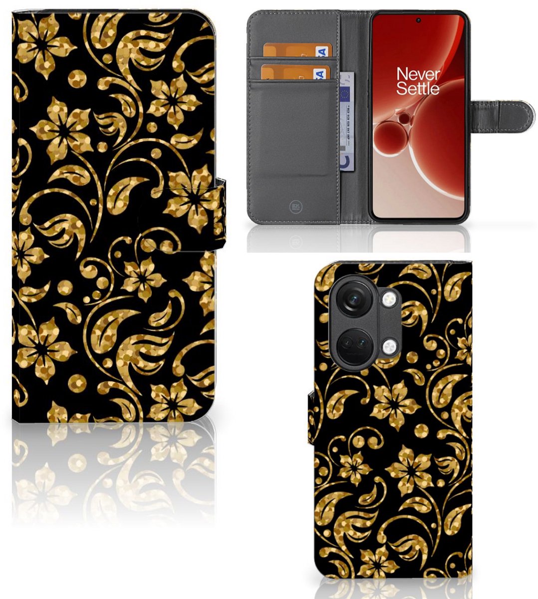 OnePlus Nord 3 Hoesje Gouden Bloemen