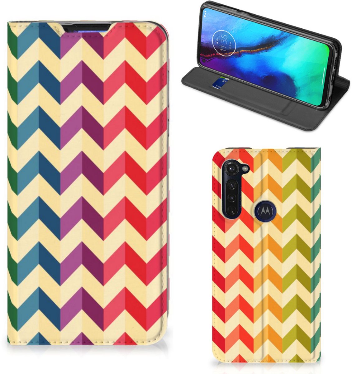 Motorola Moto G Pro Hoesje met Magneet Zigzag Multi Color