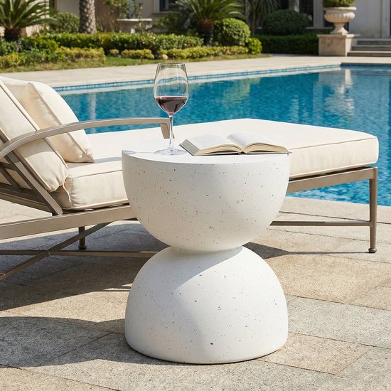 OKWISH Bijzettafel Voor Buiten - Licht En Waterbestendig - Voor Tuin Balkon En Terras - Magnesiumoxide Wit
