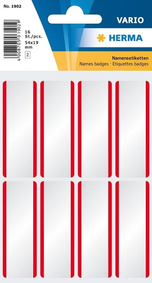 Afneembare naamstickers 54x19 mm - zelfklevende, residu-vrije naamlabels (wit/rood)