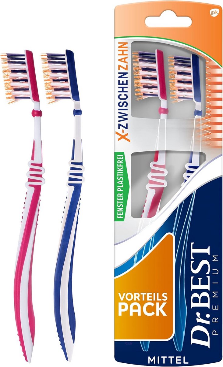 Dr.Best X-tussentandtandenborstel, medium, 2 stuks - voordeelverpakking