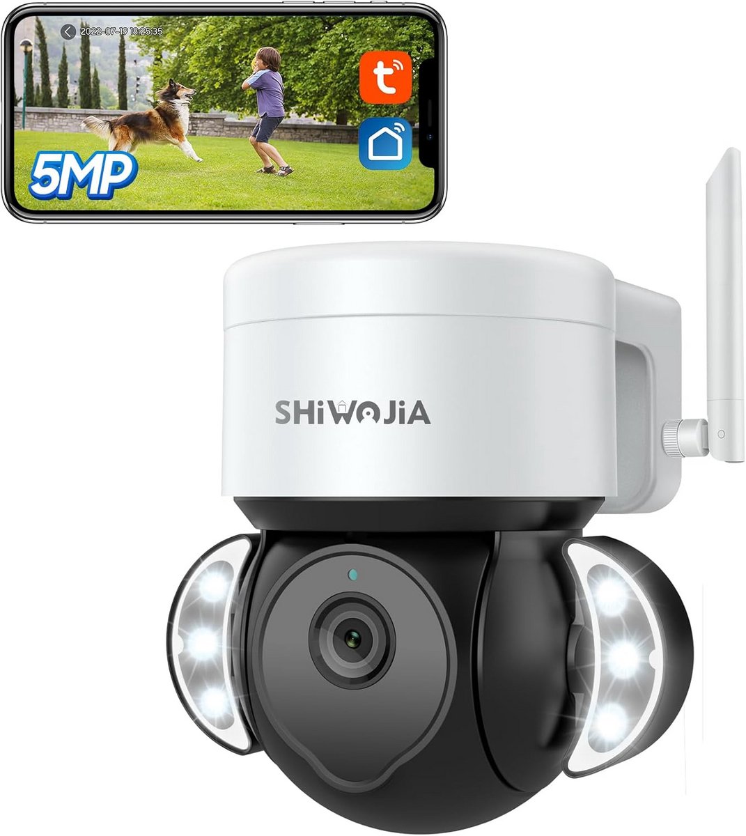 Draadloze 5MP PTZ buitencamera met tweeweg audio en menselijke detectie