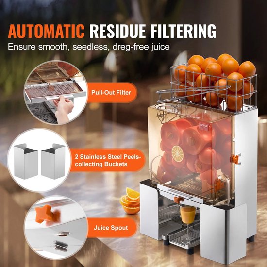 DIMICO - Sinaasappelpers elektrisch - Sapcentrifuge - Citruspers - Juicer - Juice machine - Filterdoos- 20stuks per keer - 4 assen — afbeelding 5