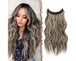 FESHFEN Secret Wire Hair Extensions Onzichtbare Haarverlengingen Krullend Golvend Lang Haarverlenging Synthetisch Haarstukjes voor Vrouwen Meisjes, Brunette Gemengd Asblond 40 cm
