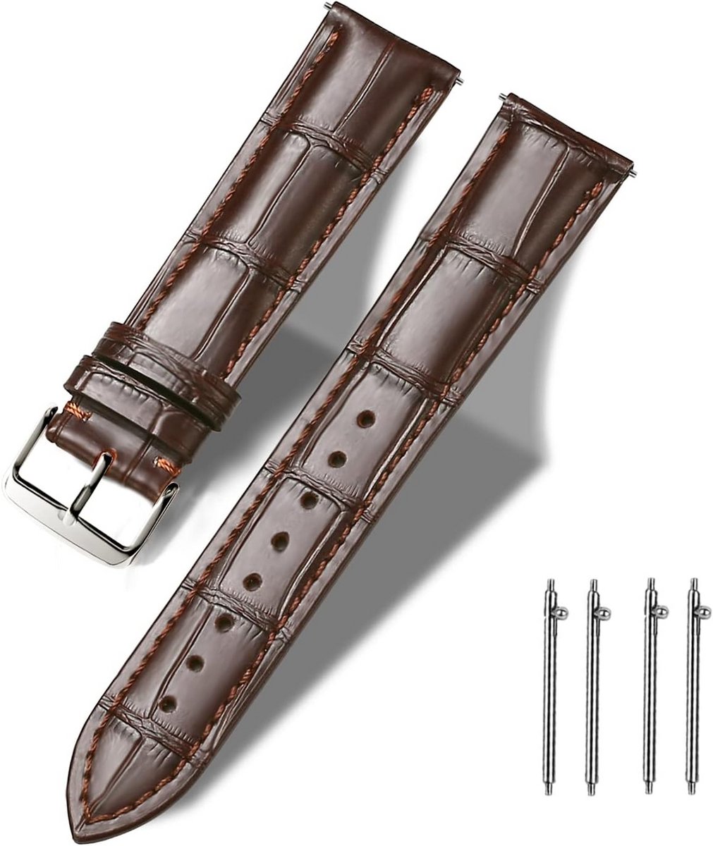 Horlogebandje van leer met snelsluiting - 18mm, 20mm, 22mm, 24mm - Klassiek design in zwart, bruin, blauw en groen