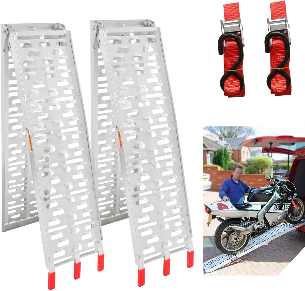 Inklapbare Oprijplaten set van 2 - 680 kg Draagvermogen, Aluminium Laadhellingen voor Auto, ATV en Motor