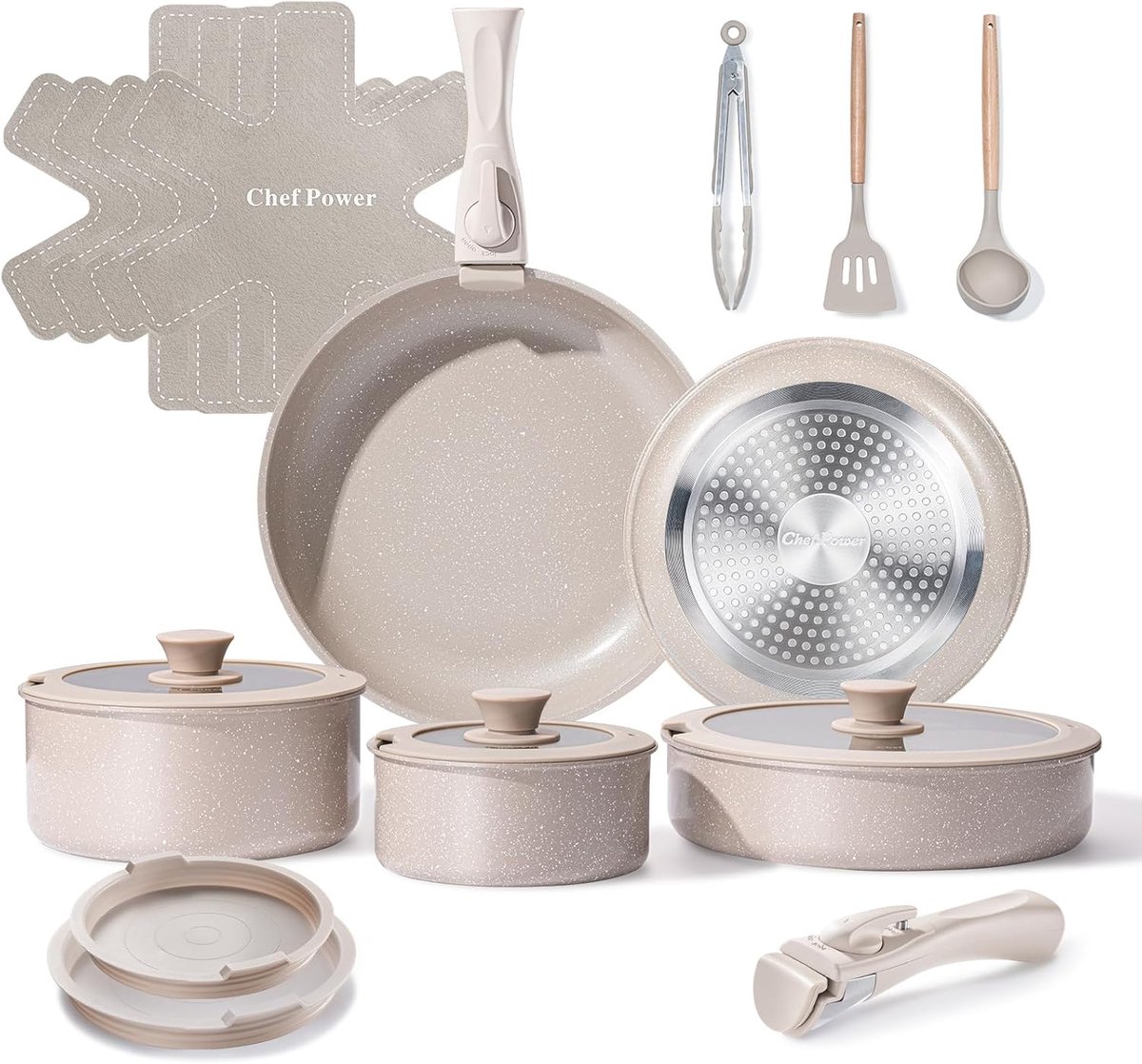 Keramische Non-stick Pannen Set 19 Delig met Afneembare Handvatten - Inductie, Vaatwasser en Ovenbestendig Kookgerei