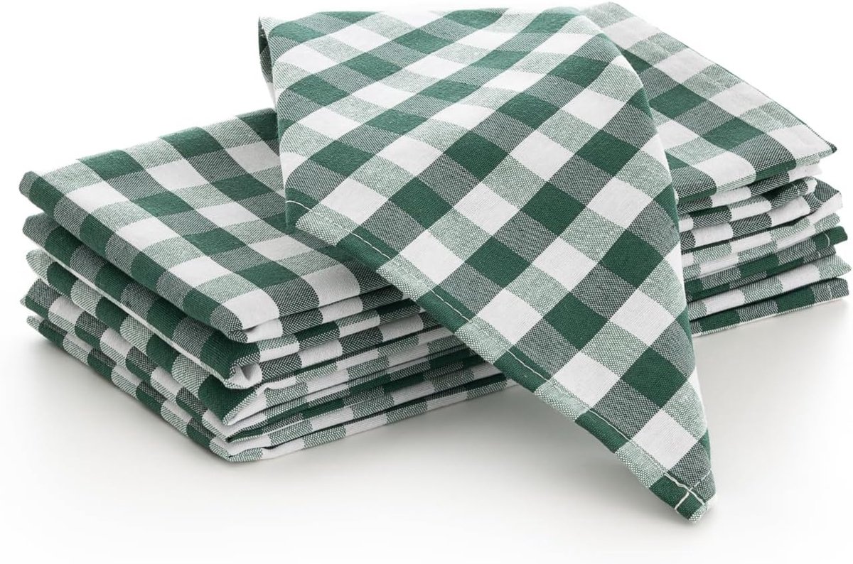 Duurzame Katoenen Servetten Set van 6 met Vichy Ruitpatroon - 45 x 45 cm, Groen
