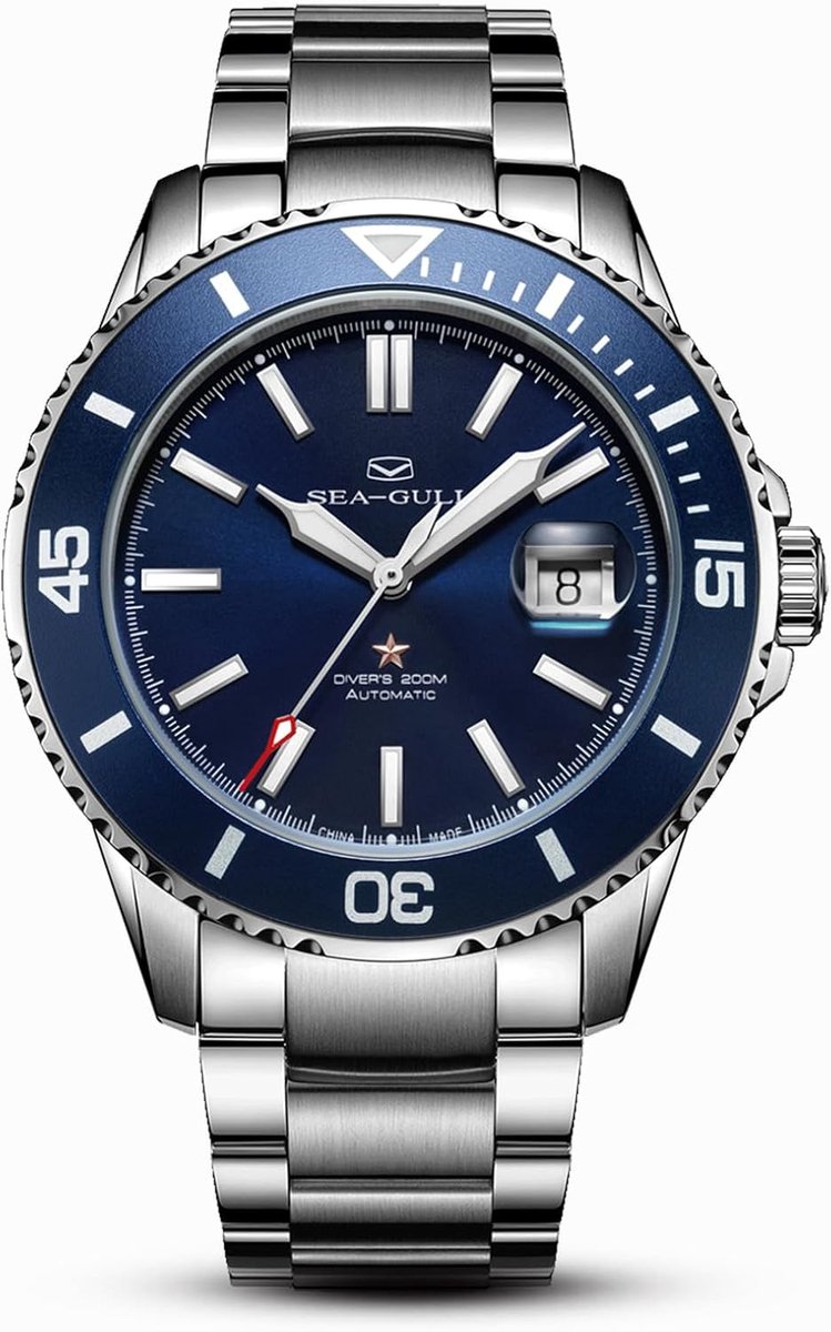 Automatisch Horloge voor Mannen RVS Band 200M Waterdicht Mechanisch met Kalender en Lichtgevende Functie