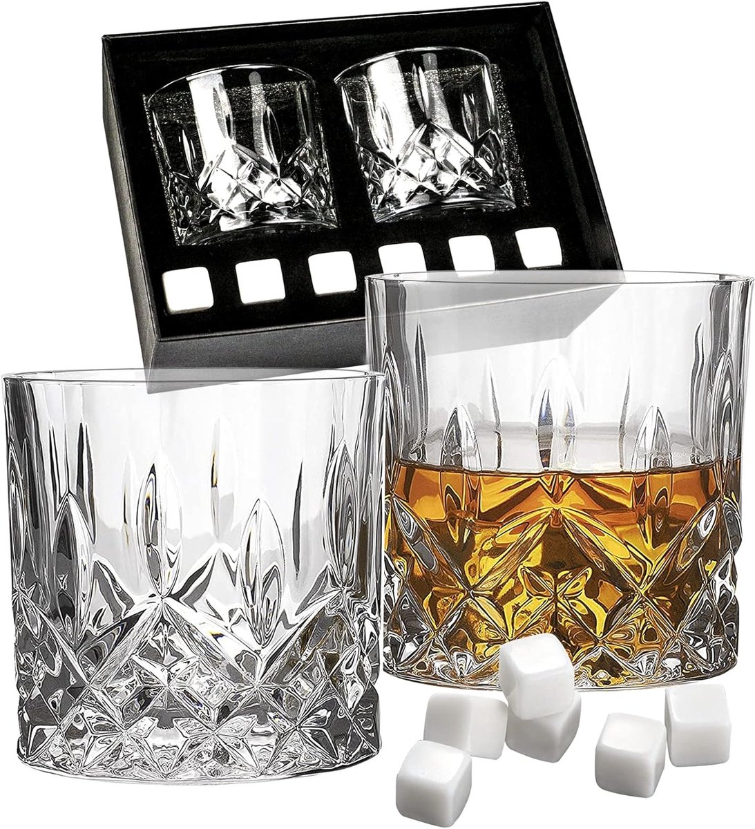Whiskyglazen Set van 2 met Whisky Stones - Gepersonaliseerde Geschenken voor Mannen