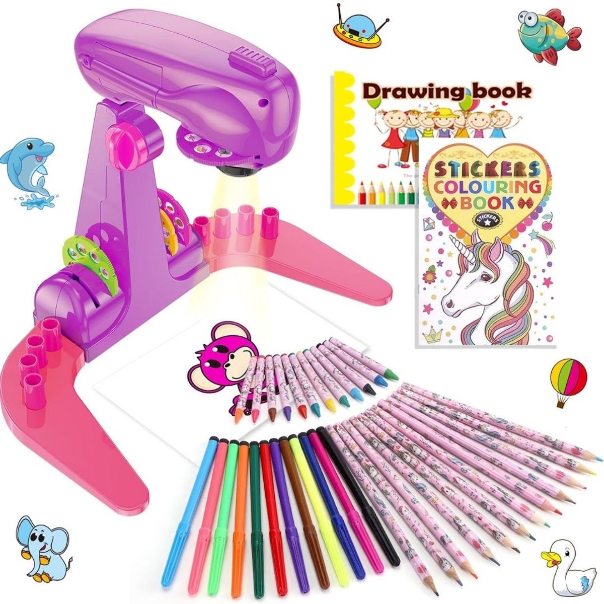 DYNA® Tekenprojector - Tekenprojector Kinderen - Kinder Tekenprojector - Roze - 17cm x 12cm x 24cm
