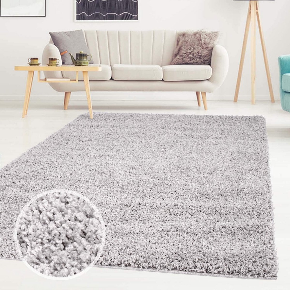 Effen Grijs Hoogpolig Shaggy Tapijt Loper – 60 x 110 cm