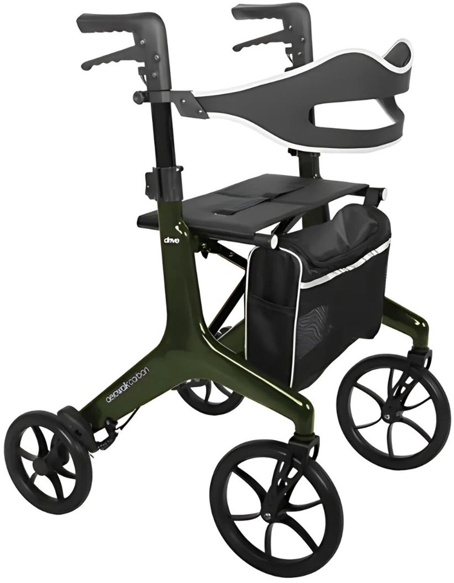 Drive AeroWalk Rollator - Carbon lichtgewicht 4,6 kg - Groen - Inclusief rugsteun, stokhouder en tas aan de voorkant