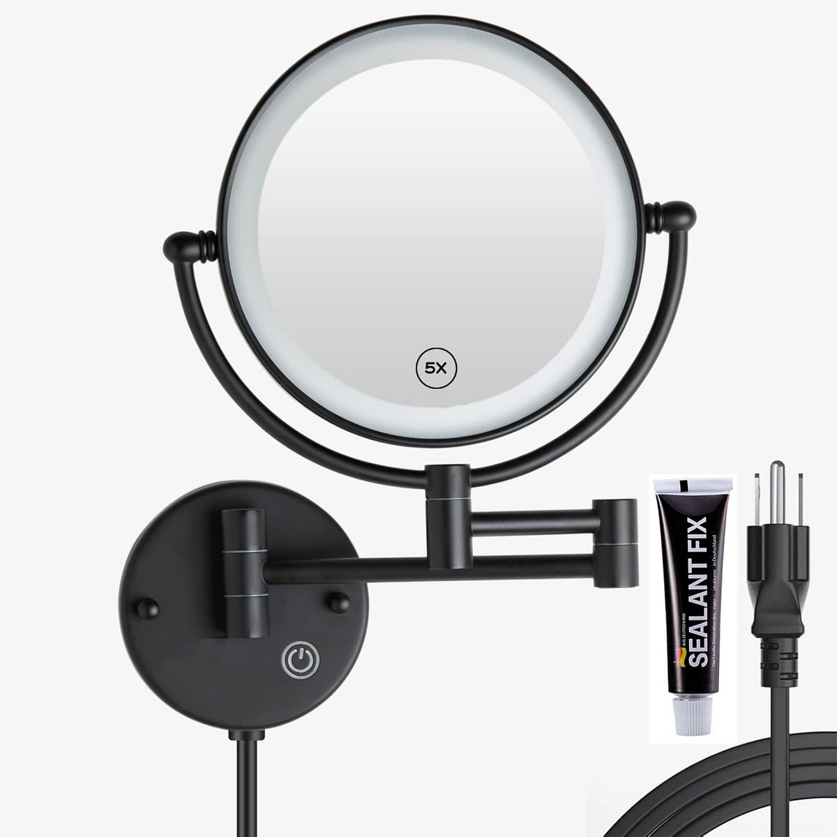 Make-up Wandmontage Spiegel met Dimbare LED Verlichting en Vergroting 1X/5X
