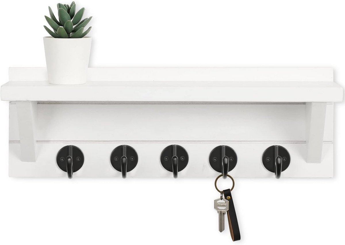 Rustieke Wandsleutelhouder met Plank en Haken - Sleutel Organizer voor Huis